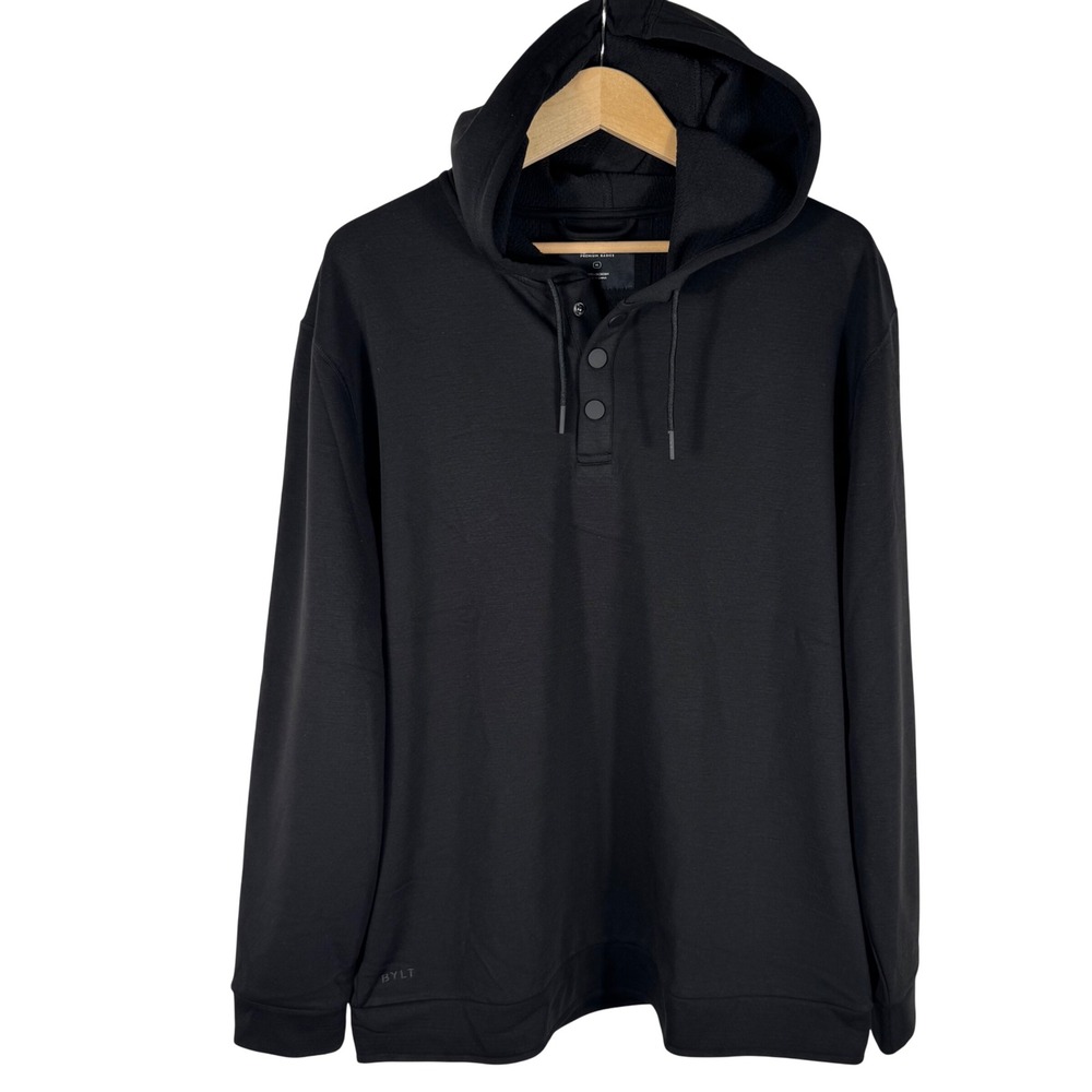 BYLT Premium Basics Adventure Fleece Hooded Henley Sweatshirt Mens XL Black NEW